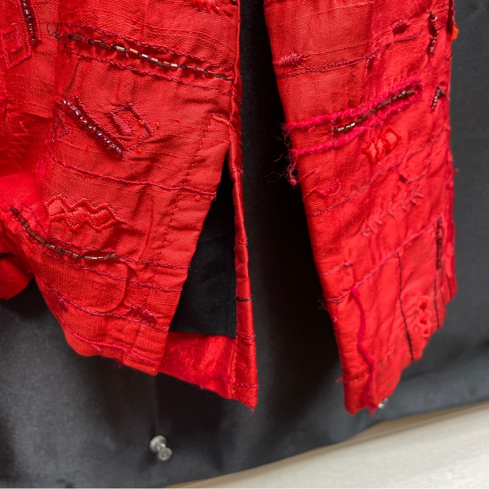 Chico’s Red Black Silk Beaded Patchwork Jacket Sz… - image 3